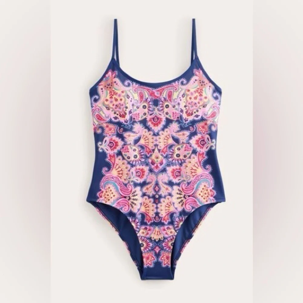 Boden Scoop Tie Back pink paradise paisley Swimsuit NWT